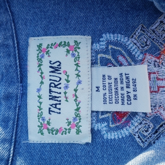 Tantrums boho Aztec tribal Mexican art Jean jacket medium - Picture 8 of 8